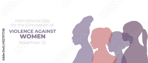 International Day for the Elimination of Violence Against Women. Horizontal banner with silhouettes of women.Vector illustration.