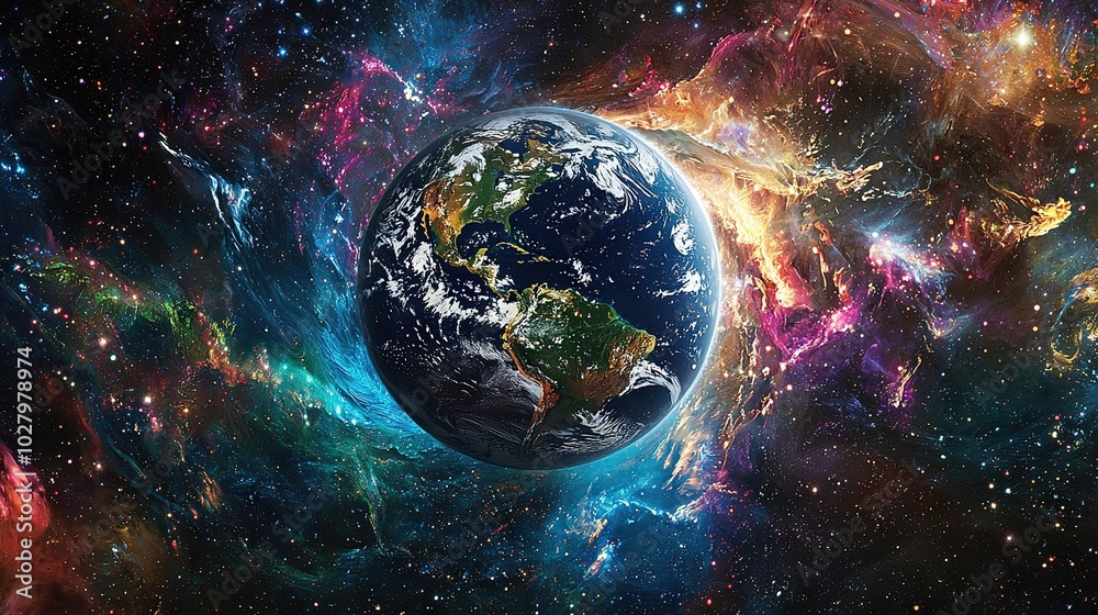 Obraz premium Earth seen from space, with star-studded backdrop