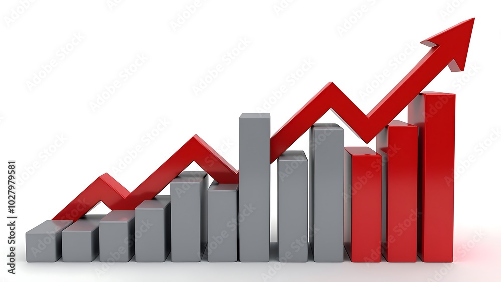 A 3D chart displaying fluctuating stock market trends with upward and downward arrows. A 3D chart displaying fluctuating stock market trends with upward and downward arrows.