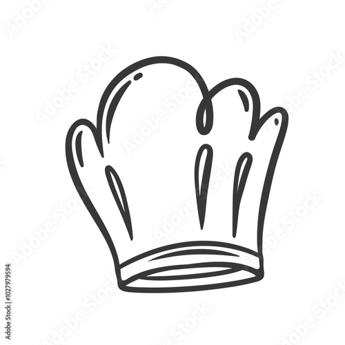 Chef hat icon, contour kitchen workers cap sketch. Funny professional uniform of cooker. Restaurant, confectionery and bakery food cooking mascot, hand drawn chefs headgear icon vector illustration