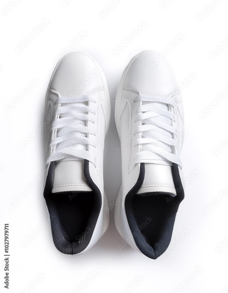 Plain white sneakers lying down, isolated on a white background Plain white sneakers lying down, isolated on a white background