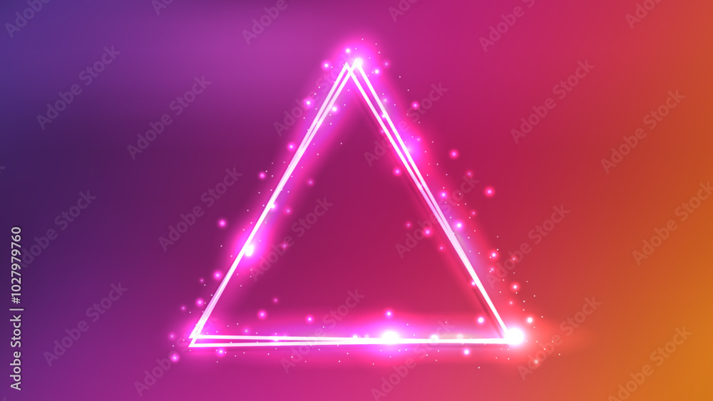 Neon double triangular frame with shining effects and sparkles Neon double triangular frame with shining effects and sparkles