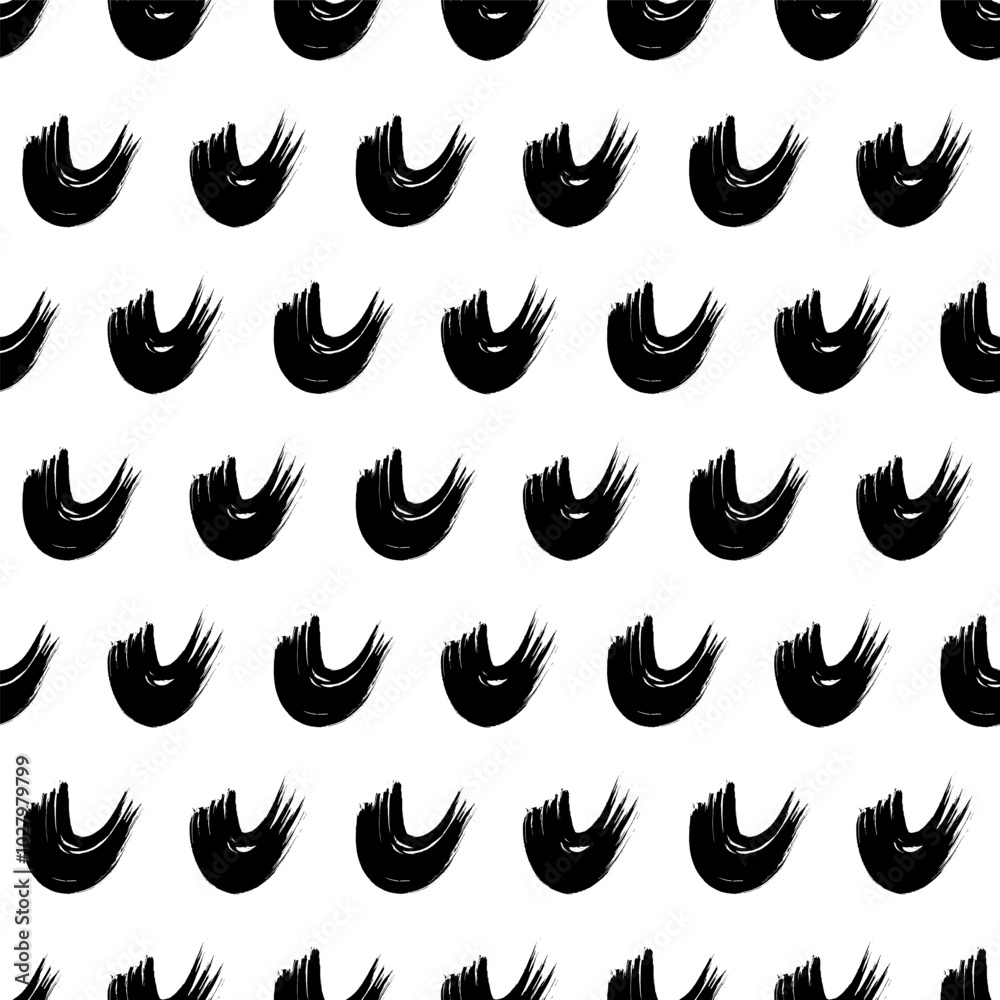 Seamless pattern with black wavy grunge brush strokes