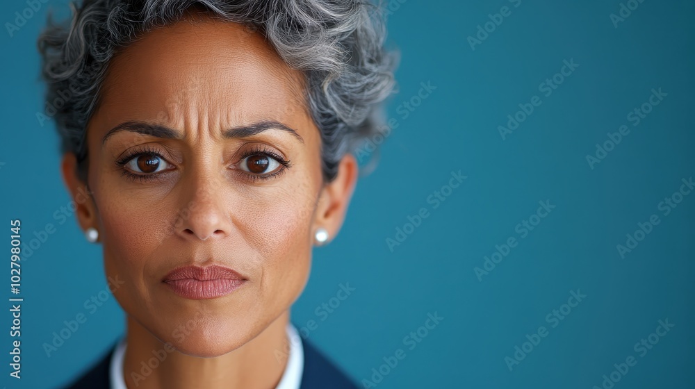 A focused older woman with short gray hair and an intense gaze wears a blue suit, displaying a sense of wisdom and determination against a deep teal background. A focused older woman with short gray hair and an intense gaze wears a blue suit, displaying a sense of wisdom and determination against a deep teal background.