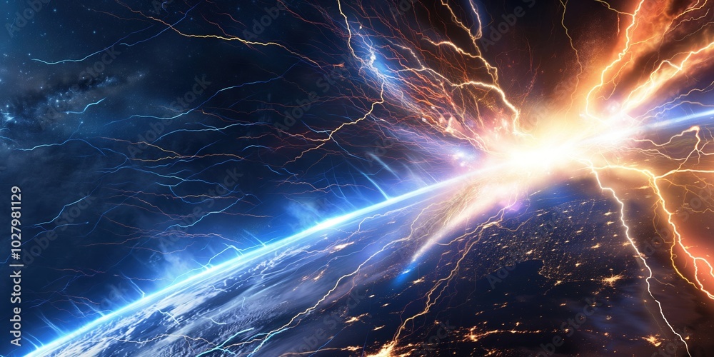 An intense EMP wave from a nuclear explosion sends powerful energy across Earth’s atmosphere, electrifying the night sky with dazzling arcs of lightning An intense EMP wave from a nuclear explosion sends powerful energy across Earth’s atmosphere, electrifying the night sky with dazzling arcs of lightning
