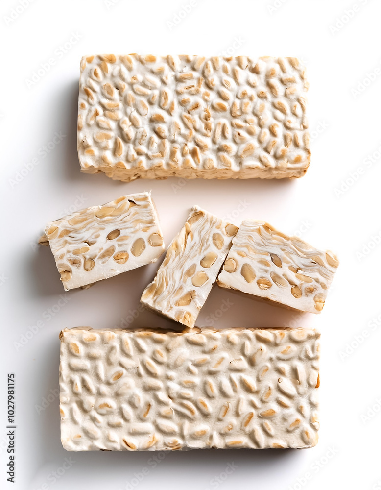 Raw tempeh or tempe, isolated on a white background Raw tempeh or tempe, isolated on a white background