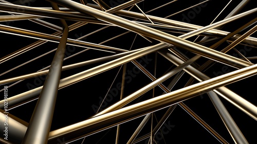 Golden rods are intertwining and creating a beautiful abstract composition photo