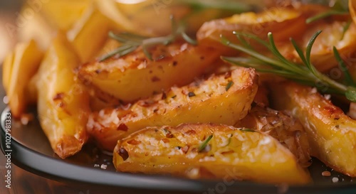 Close-up of Crispy Rosemary-Seasoned Potato Wedges