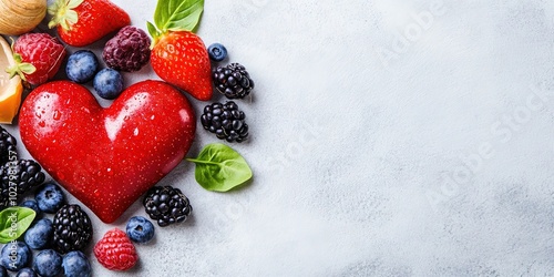 heart shaped bowl of healthy food photo