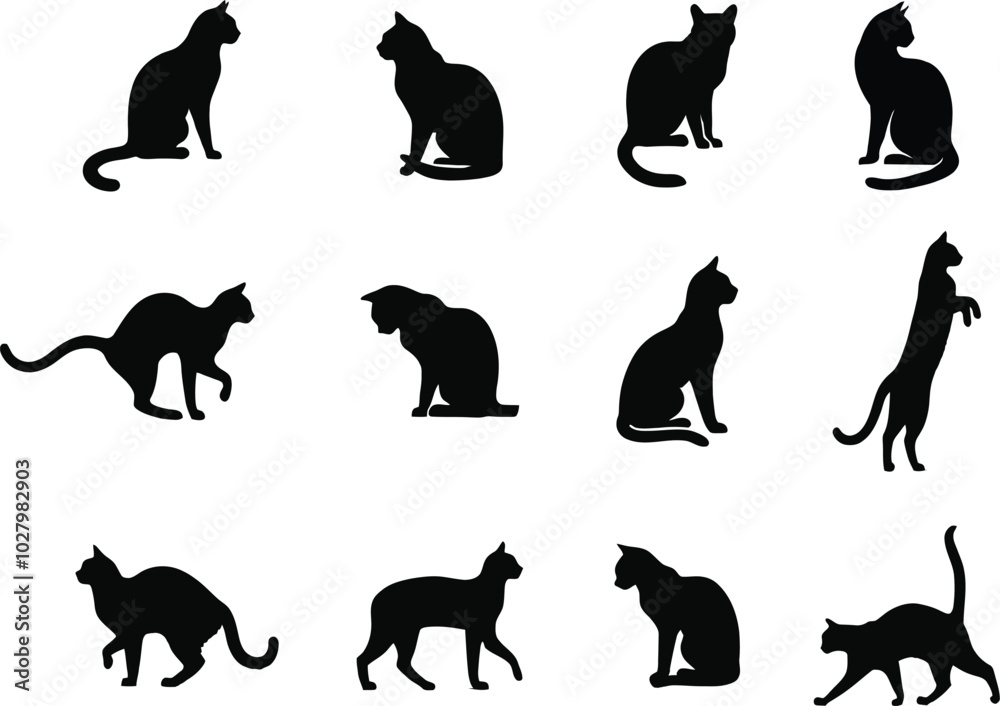 A collection of cat silhouettes for artwork compositions A collection of cat silhouettes for artwork compositions