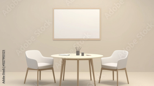 Minimalist Meeting Room with Round Table and Whiteboard in a Professional Setting, generative ai