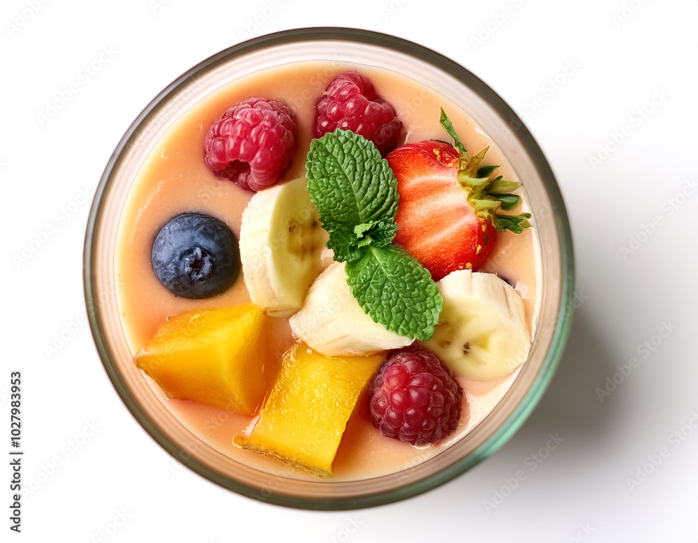 Smoothie Glass. A glass filled with fresh smoothie with fruits on the side, isolated on a white background Smoothie Glass. A glass filled with fresh smoothie with fruits on the side, isolated on a white background