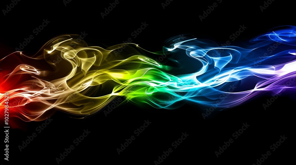 Obraz premium Colorful smoke is blending together forming wavy lines on black background