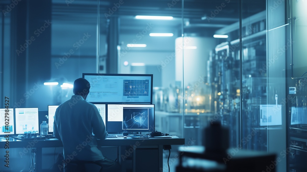 a room within a high-tech industrial facility with engineers actively engaged in monitoring complex designs. a room within a high-tech industrial facility with engineers actively engaged in monitoring complex designs.
