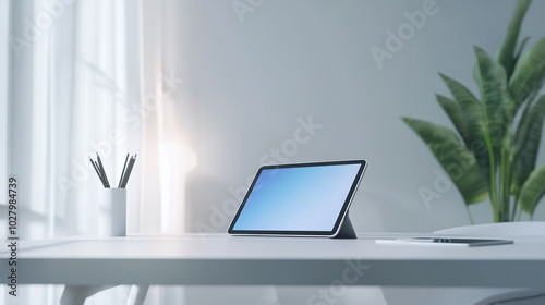 Minimalist Workspace with Digital Tablet and Stylus for Creative Business, generative ai