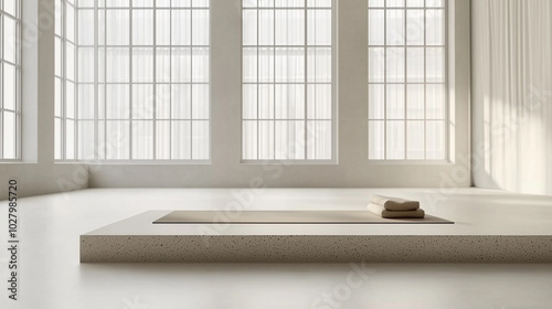 Minimalist Yoga Studio with Natural Light and Neutral Tones, generative ai