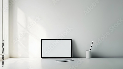 Minimalist Workspace with Digital Tablet and Stylus for Creative Business, generative ai
