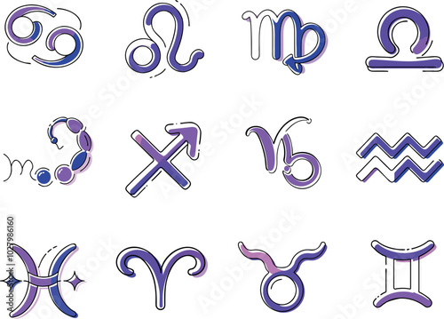 Zodiac signs and symbols vector elements collection. Horoscope design art