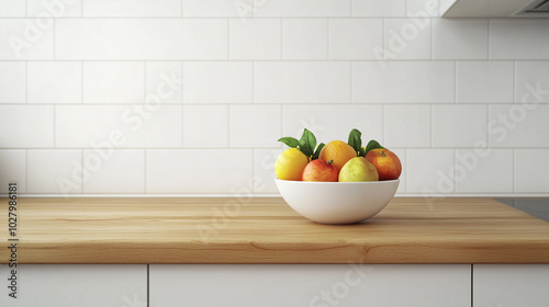 Minimalist Kitchen with Fresh Fruit Bowl, generative ai