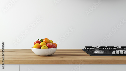Minimalist Kitchen with Fresh Fruit Bowl, generative ai