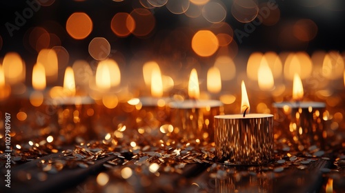 Closeup of sparkling sparklers and bokeh lights in the background photo