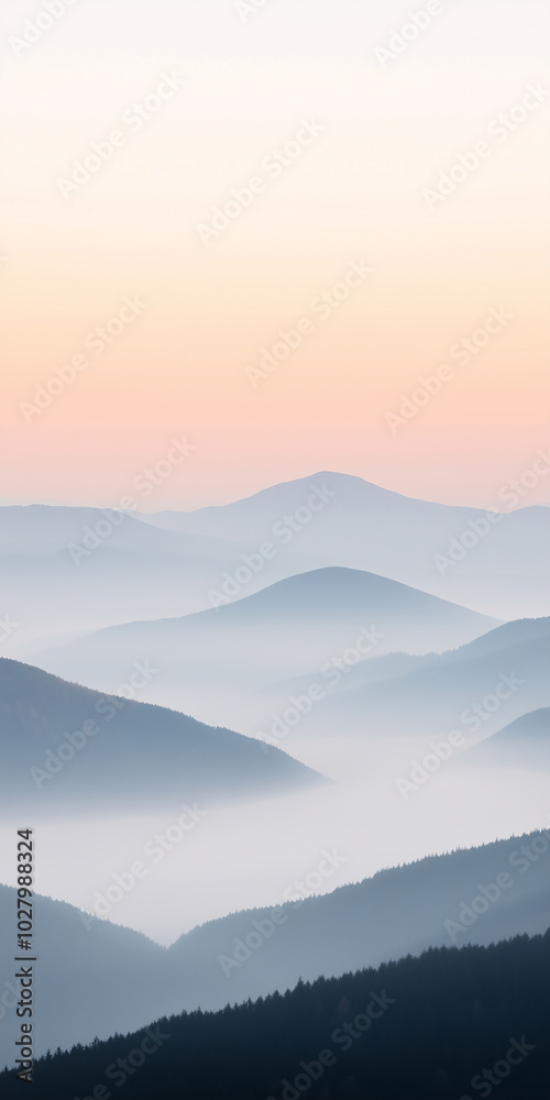 Green hills and forests on a sunny day, featuring misty fields and haze, showcasing a minimalist gradient that highlights the serene beauty of nature Green hills and forests on a sunny day, featuring misty fields and haze, showcasing a minimalist gradient that highlights the serene beauty of nature