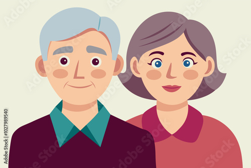 Elderly happy couple. Grandmother and grandfather. Vector flat illustration