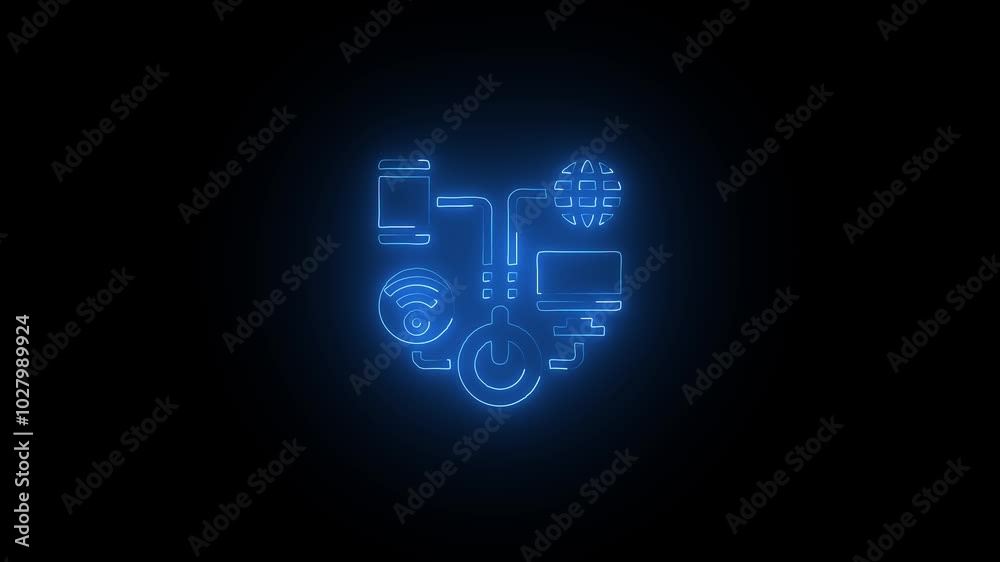 Glowing neon Technology icon isolated on black background. HD Video motion graphic animation Glowing neon Technology icon isolated on black background. HD Video motion graphic animation