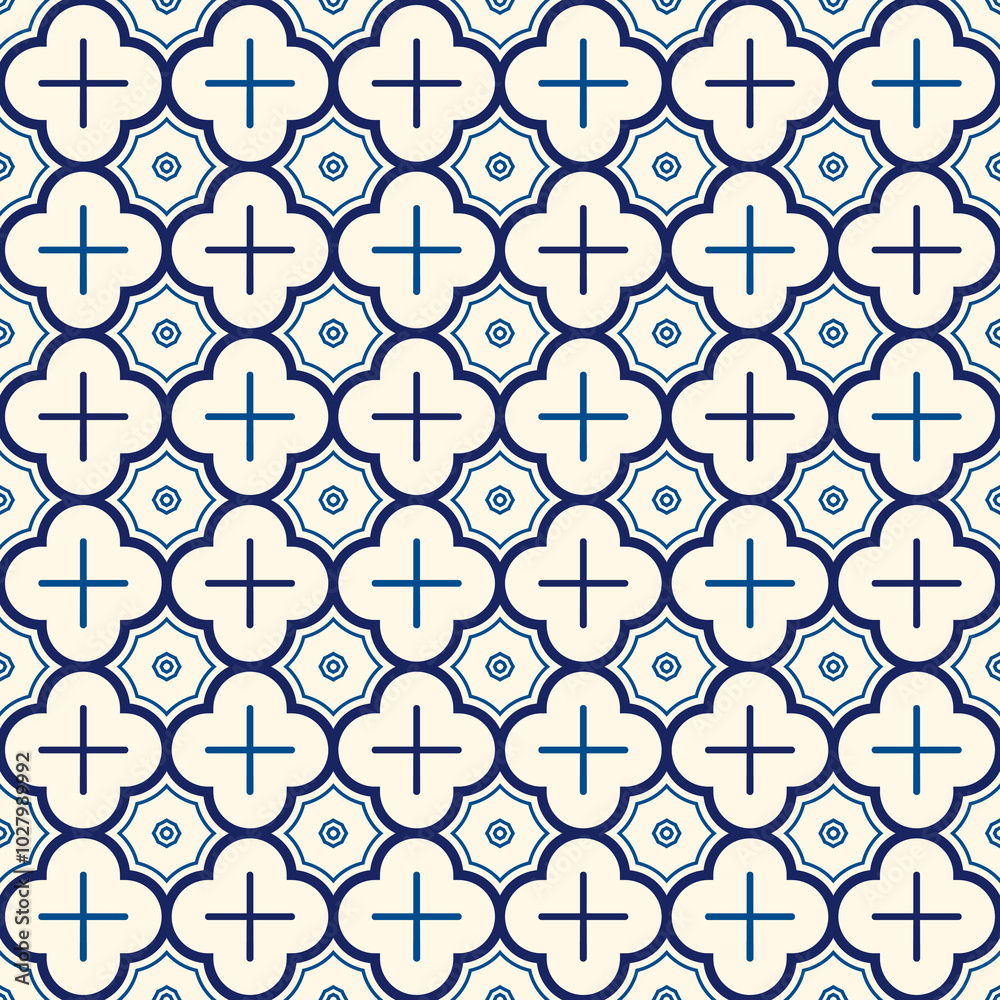 Oriental pattern. Repeated crosses and stars abstract ornament. Quatrefoil figures wallpaper. Maroccan mosaic tiles. Arabesque digital paper, textile print. Vector minimalist seamless surface design Oriental pattern. Repeated crosses and stars abstract ornament. Quatrefoil figures wallpaper. Maroccan mosaic tiles. Arabesque digital paper, textile print. Vector minimalist seamless surface design