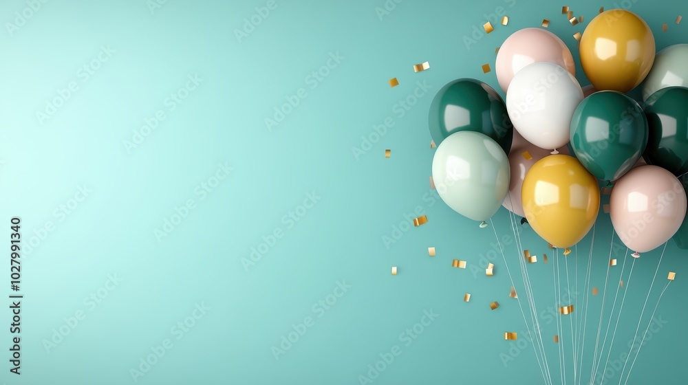 A vibrant bouquet of balloons in varying colors including teal, pink, and white against a teal background, perfect for celebratory or decorative occasions. A vibrant bouquet of balloons in varying colors including teal, pink, and white against a teal background, perfect for celebratory or decorative occasions.
