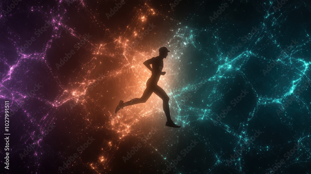 Fototapeta premium Silhouette of a runner against a cosmic background