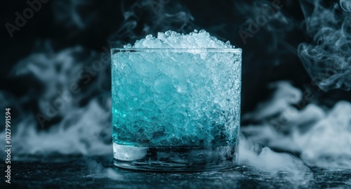 Icy blue cocktail with smoke