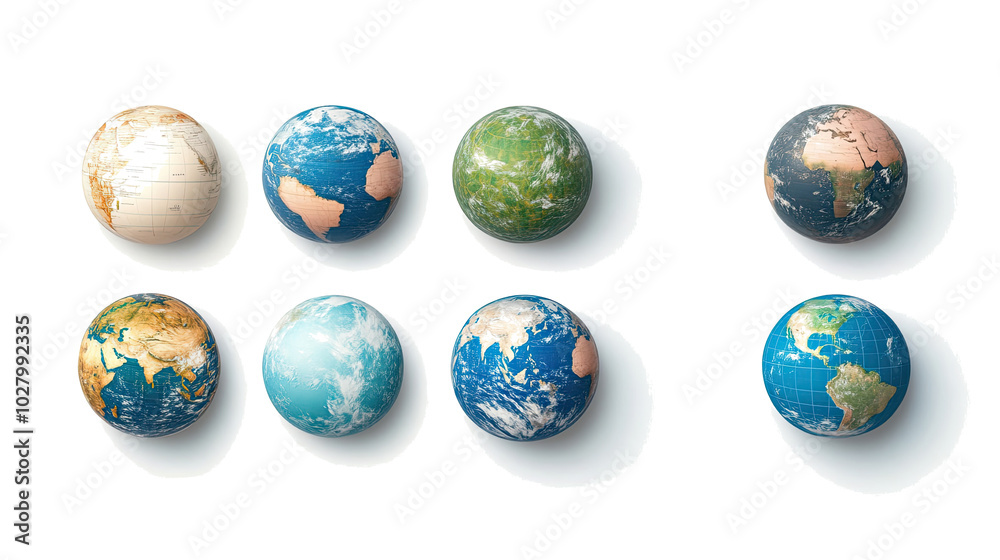 Set of Colorful Earth Globes Isolated on a White Background Generative AI Set of Colorful Earth Globes Isolated on a White Background Generative AI