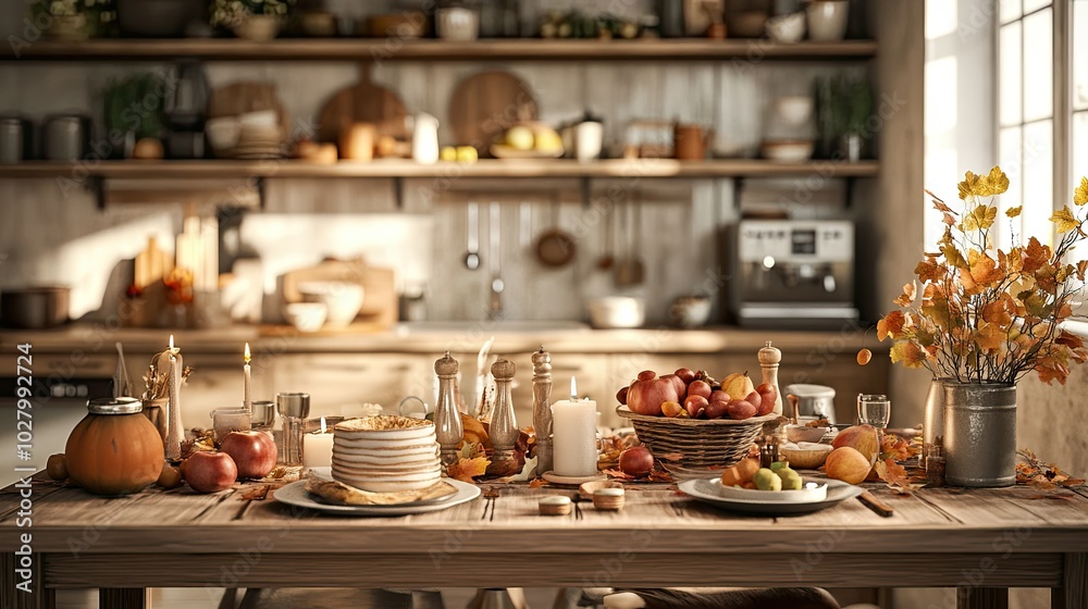 Cozy Autumn Kitchen with Fresh Produce and Decor Cozy Autumn Kitchen with Fresh Produce and Decor