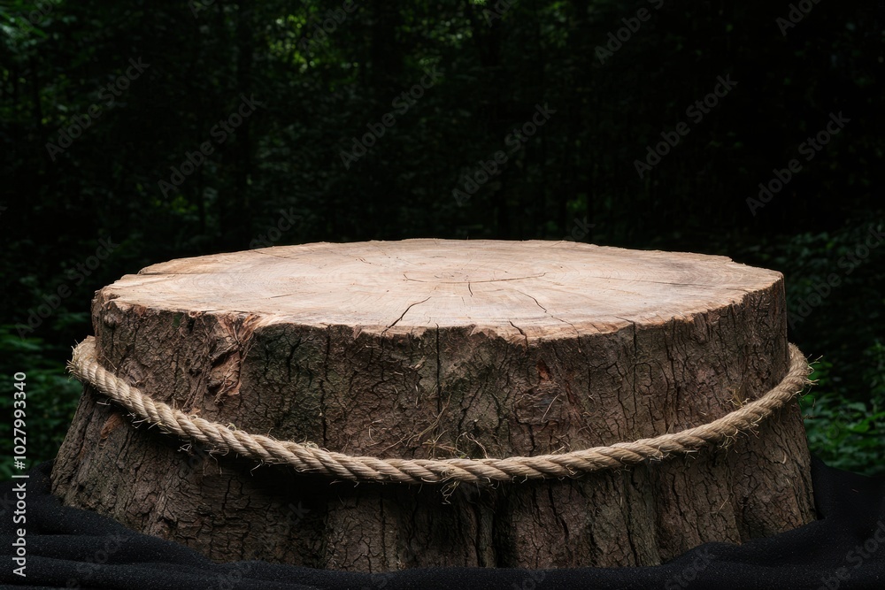 Fototapeta premium Rustic tree stump with rope