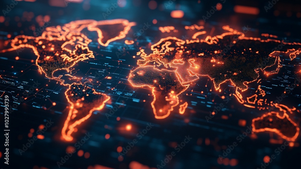 Glowing World Map with Digital Network Connections Glowing World Map with Digital Network Connections