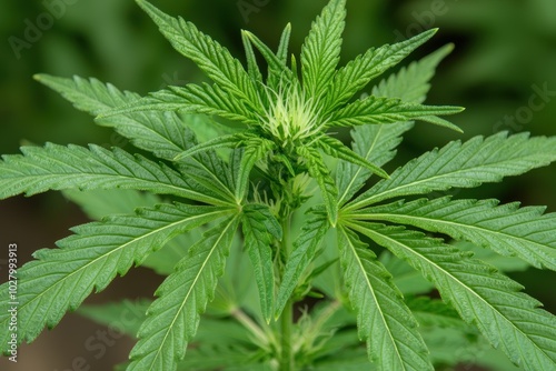 Close-up of a lush green cannabis plant