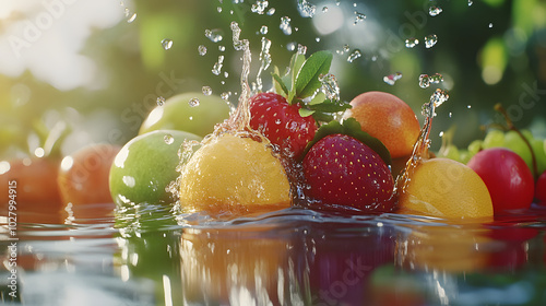 A Serene Scene of Fruits and Gentle Water Splash For Relaxing Wallpaper Designs