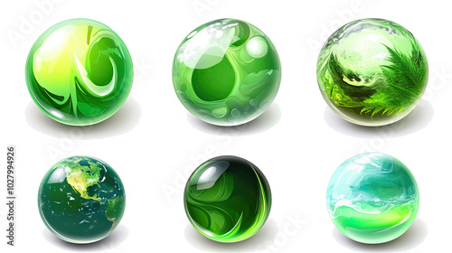 Eco-friendly Green Planets Set Isolated on a White Background Generative AI