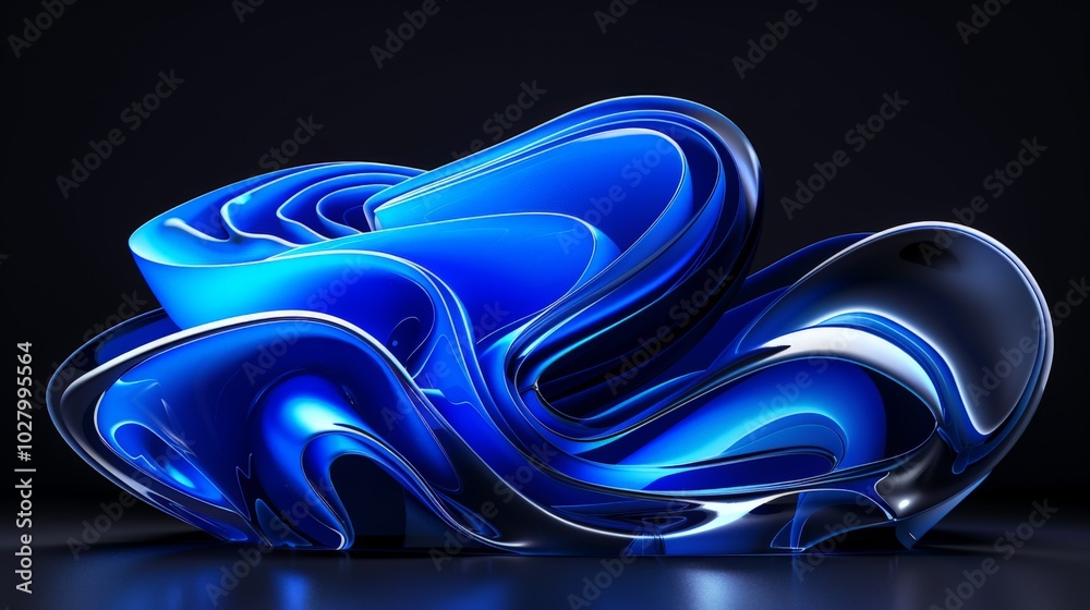 Obraz premium Abstract blue sculpture reflecting on a black background