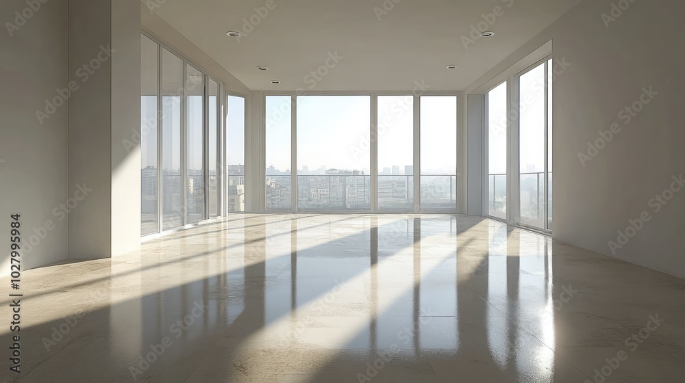 Modern Empty Room with Floor-to-Ceiling Windows Modern Empty Room with Floor-to-Ceiling Windows