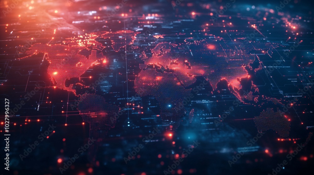 Digital World Map with Red Glowing Dots and Lines Digital World Map with Red Glowing Dots and Lines