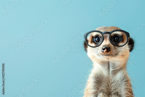 Wallpaper Mural Portrait of cute meerkat wearing glasses on solid blue background with copy space, concept of learning and education. Torontodigital.ca