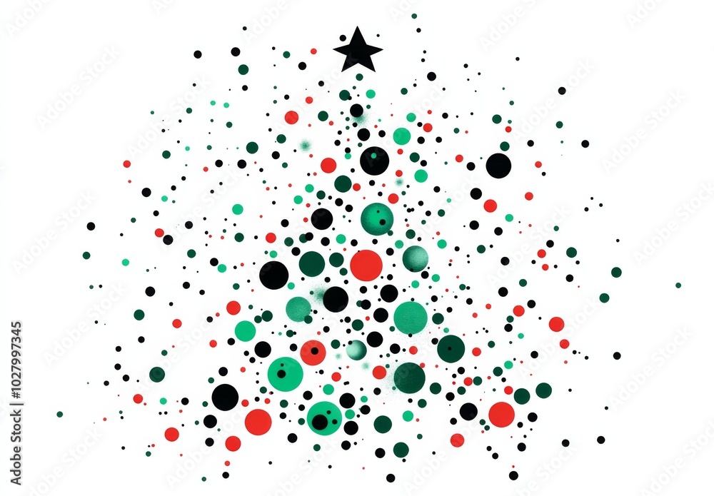 A Christmas Tree Decorated with Green and Red Dots on a Clean White Background for Holiday Cheer. A Christmas Tree Decorated with Green and Red Dots on a Clean White Background for Holiday Cheer.