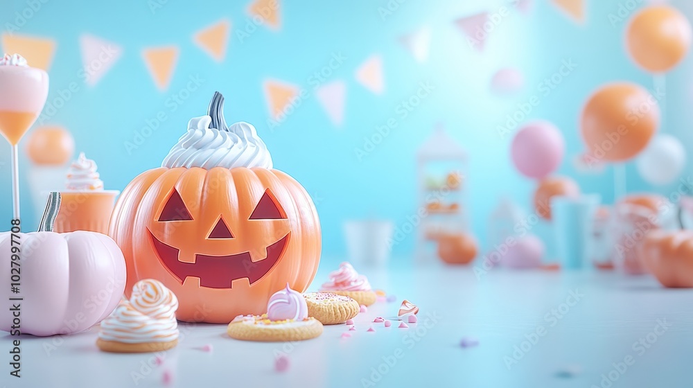 Fototapeta premium Creative Halloween Food Display with Pumpkin Treats