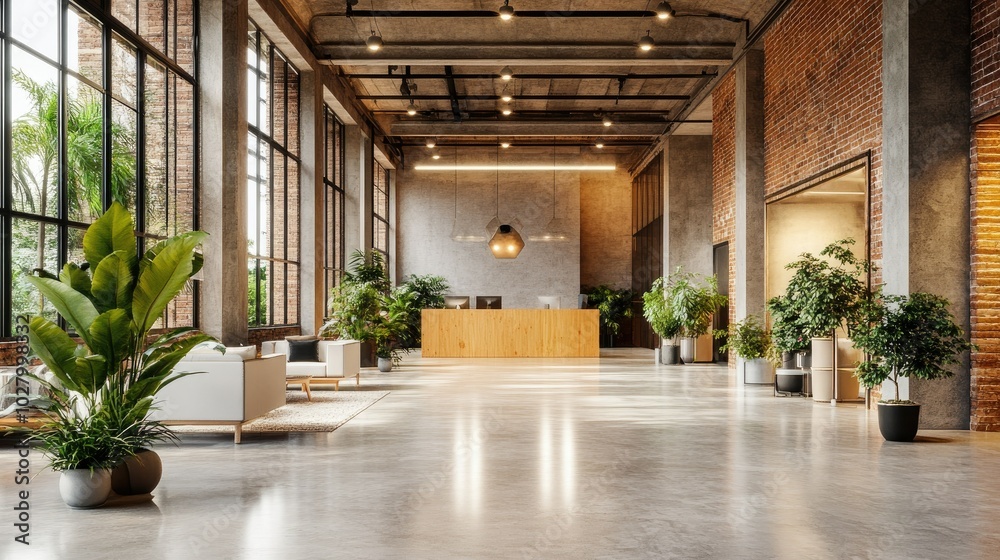 Modern Spacious Lobby with Greenery and Natural Light