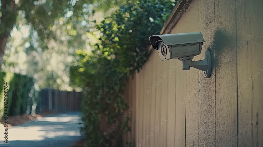 Surveillance Camera on a Residential Wall Surveillance Camera on a Residential Wall