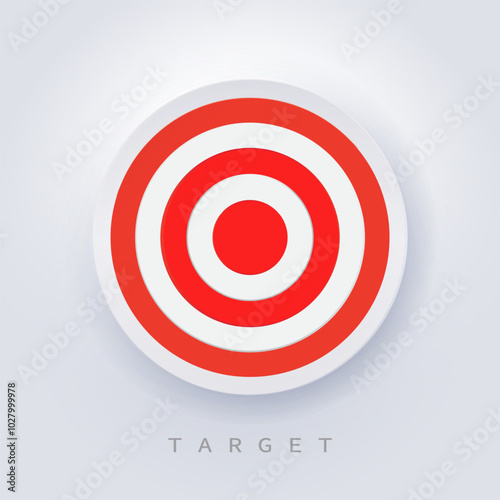 Red target neumorphic style vector illustration. Red dartboard. Business target icon