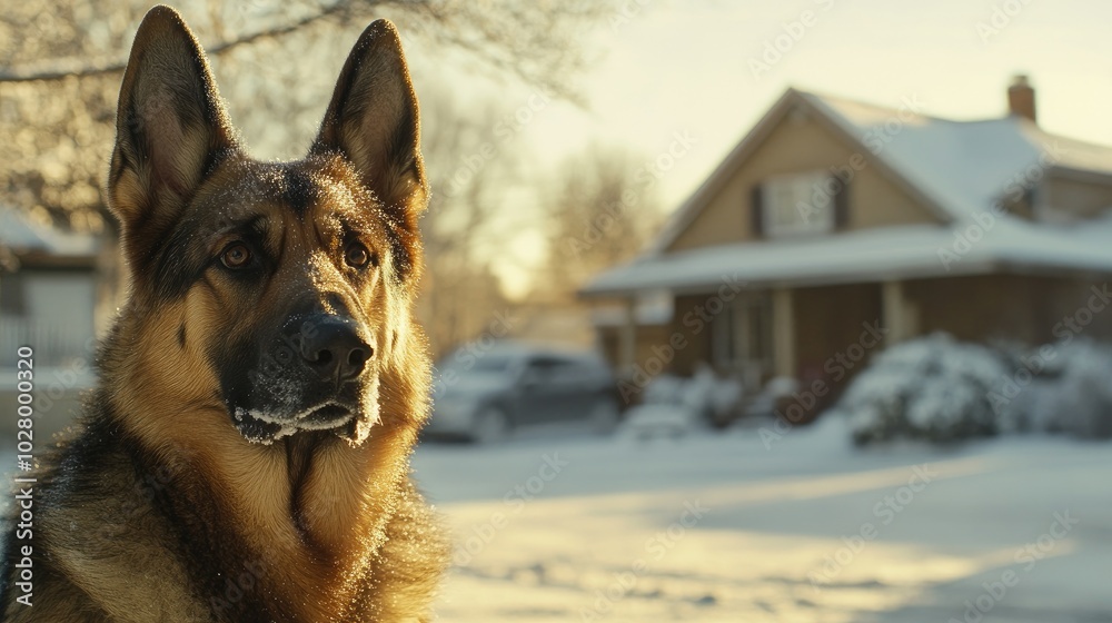 German shepherd dog enjoying winter day in the snow German shepherd dog enjoying winter day in the snow