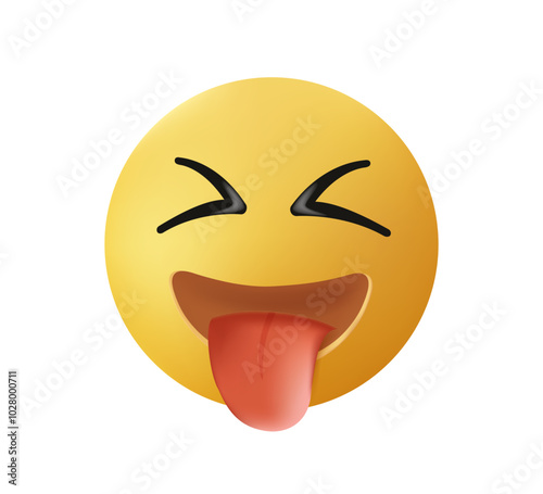Tongue out emoji 3D style icon. Face with winking eyes and tongue out. Goofy emoticon, crazy smile. Funny emoticon